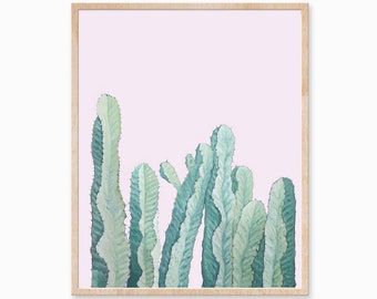 Cactus Print, Plant Print, Cactus Art, Desert Art, Cactus Painting, Plant Art, Plants on Pink, Cactus Artwork, Desert Print, Minimal Art