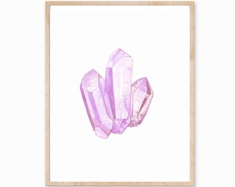 Amethyst Art Print, Crystal Art, Crystal Print, Gem Art, Gem Print, Gemstone Print, Mineral Art, Boho Decor, Crystal Decor