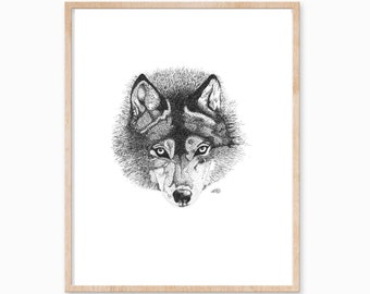 Wolf Print, Wolf Art, Wolf Ink Drawing, Wolf Illustration, Minimal Art, Fox Ink Drawing, Fox Drawing, Fox Print, Coyote Art