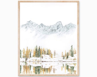 Winter Print, Mountain Print, Evergreen art, Forest Print, Mountain Painting, Nature Print, Landscape Print, The Enchantments, Mountain Art