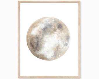 Neutral Moon Print, Beige Moon Art, Full Moon Art Print, Dreamy Moon Art, Neutral Boho Decor, Space Print, Indie Decor, Boho Art Print