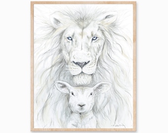 Lion and Lamb Art, Lion and Lamb Print, Peace Art, Lion Print, Lamb Print, Christian Print, Jesus Print, Nursery Print, Scripture Print