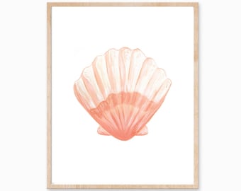 Shell Print, Pink Clamshell Art, Peach Shell Art, Beachy Wall Art, Pink Beach Art, Shell Wall Art, Pink Shell Print