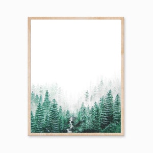 Forest Print, Nature Print, Forest Art, Nature Art, Minimal Forest Art, Forest Landscape Print, Tree Print, Evergreen Print, Landscape Art image 1