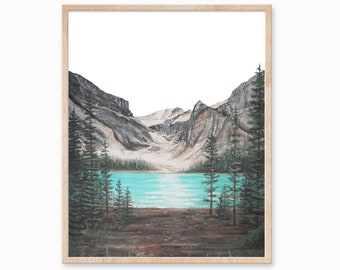 Lake Louise Print, Banff Print, Mountain Print, Lake Art, Forest Print, Landscape Painting, Landscape Print, Nature Print, Mountain Painting