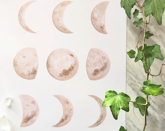 Neutral Moon Phase Art, Moon Phase Print, Moon Phase Decor, Crescent Moon Art, Dreamy Moon, Boho Decor, Boho Moon