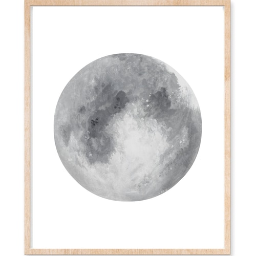 Grey Full Moon Print, Celestial Art, Grey Lunar Print, Dreamy Moon Art, Silver Moon Art