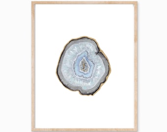 Blue Lace Agate Slice Print, Agate Art, Crystal Print, Gemstone Print, Mineral Art, Stone Painting, Crystal Decor, Crystal Art