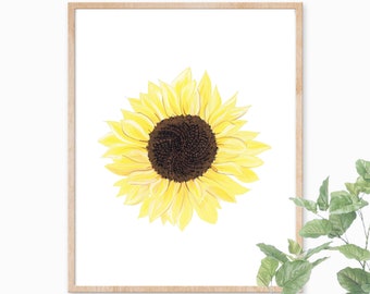 Sunflower Print, Cheerful Art Print, Yellow Flower Artwork, Hippy Wall Art