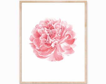 Pink Peony Print, Pink Flower Print, Botanical Art, Floral Print, Farmhouse Art, Gift for Her