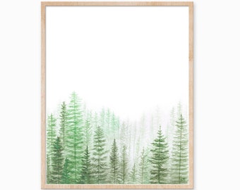 Forest Print, Woodland Print, Forest Art, Nature Art, Minimal Forest Art, Forest Landscape Print, Tree Print, Evergreen Print, Landscape Art