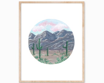 Desert Print, Desert Art, Desert Landscape, Nature Print, Cactus Print, Mountain Print, Cactus Painting, Cactus Art, Boho Decor