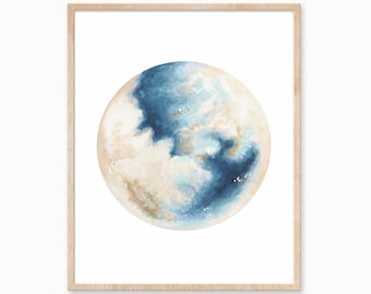 Impresión de luna azul, pintura lunar, arte lunar, arte lunar, decoración boho, impresión espacial, decoración indie, impresión boho, luna llena, decoración de la luna, arte espacial