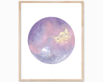 Purple Moon Print, Space Art, Moon Art, Pink Moon Art, Abstract Moon, Lunar Art, Boho Art Print, Pastel Art