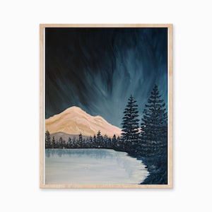 Night Sky Print, Mountain Print, Evergreen Print, Northern Lights, Mountain Painting, Nature Painting, Landscape Painting, Nature Print