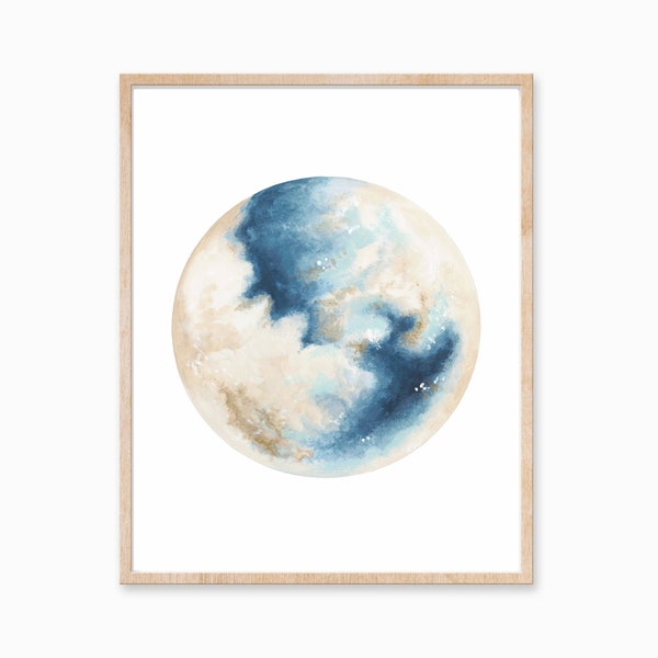 Blue Moon Print, Moon Painting, Moon Art, Lunar Artwork, Boho Decor, Space Print, Indie Decor, Boho Print, Full Moon, Moon Decor, Space Art