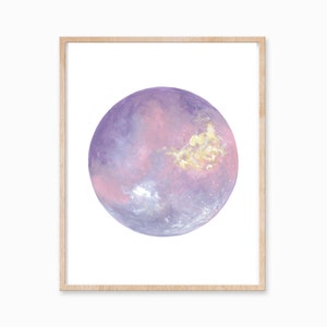 Purple Moon Print, Space Art, Moon Art, Pink Moon Art, Abstract Moon, Lunar Art, Boho Art Print, Pastel Art image 1