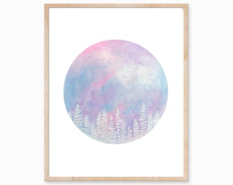 Moon Art Print , Pastel Moon, Pastel Galaxy, Peaceful Abstract Print, Pastel Print, Abstract Painting, Feminine Art