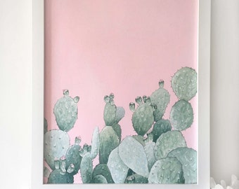 Cactus Painting, Cacti Painting, Plant Painting, Cactus Art, Cacti Art, Original Cactus Paint, Desert Painting, Desert Art, Plants on Pink
