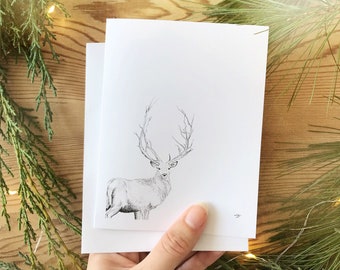 Deer Christmas Card, Winter Holiday Card, Blank Deer Card, Stag Greeting Card, Winter Greeting Card