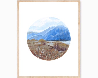 Mountain Print, Mountain Art, Banff Art Print, Landscape Art Print, Nature Wall Decor, Mountain Art, Boho Decor, Circle Art