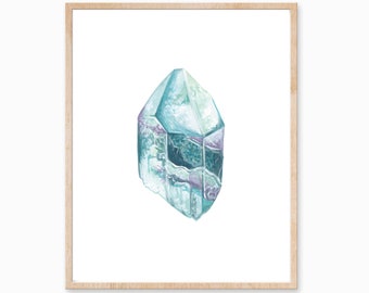 Fluorite Print, Crystal Art Print, Gemstone Print, Gem Wall Art, Crystal Decor, Minimalist Art