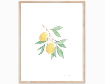 Lemon Art DIGITAL DOWNLOAD, Botanical Print, Farmhouse Print, Minimal Plant Art, Fruit Print, Lemon Painting, Foliage Art, Botanical Art