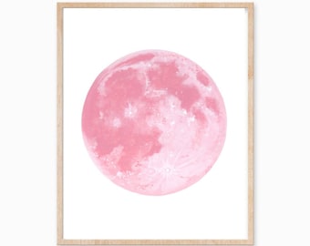 Pink Moon Print, Dreamy Moon Print, Moon Wall Art, Moon Decor, Boho Art Print, Nursery Wall Art by Birch Bliss®