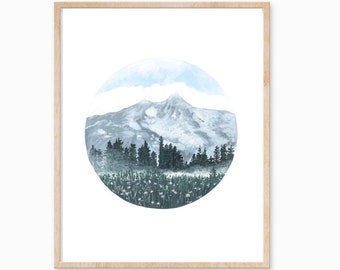 Mountain Print, Mountain Art, Mountain Painting, Landscape Painting, Landscape Print, Nature Print, Mountain Artwork, Boho Decor, Forest Art