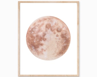 Brown Moon Print, Warm Tone Moon, Dreamy Moon Print, Moon Decor, Boho Decor, Neutral Boho Art, Bohemian Decor, Moon Art, Luna Print