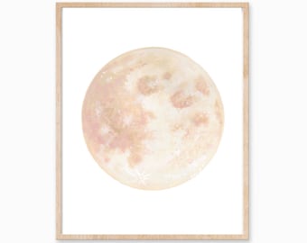 Beige Moon Print, Pink Moon Print, Dreamy Moon Print, Neutral Moon, Moon Art, Moon Decor, Neutral Boho Art