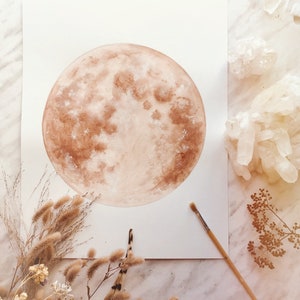 Brown Moon Print, Warm Tone Moon, Dreamy Moon Print, Moon Decor, Boho Decor, Neutral Boho Art, Bohemian Decor, Moon Art, Luna Print image 2