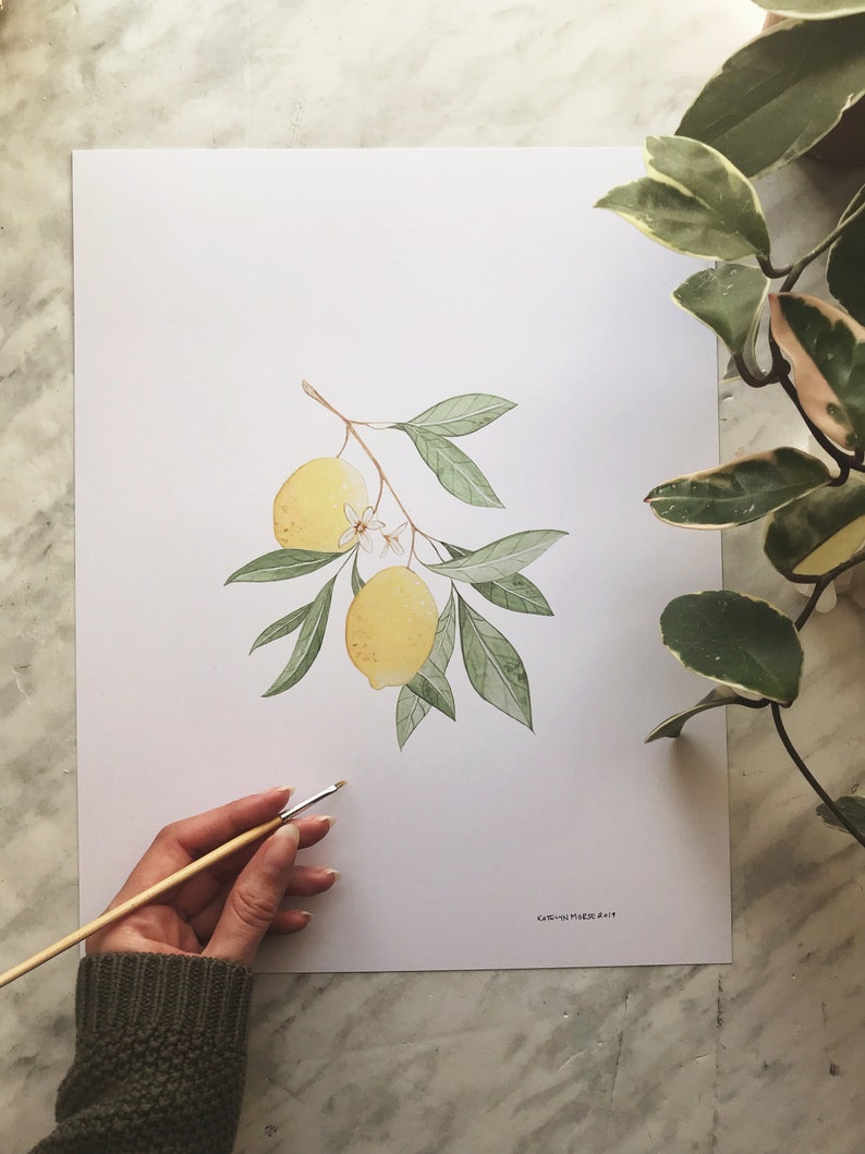 Lemon Art DIGITAL DOWNLOAD, Botanical Print, Farmhouse Print, Minimal Plant Art, Fruit Print, Lemon Painting, Foliage Art, Botanical Art image 2