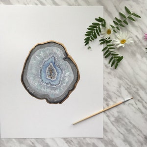 Blue Lace Agate Slice Print, Agate Art, Crystal Print, Gemstone Print, Mineral Art, Stone Painting, Crystal Decor, Crystal Art image 6