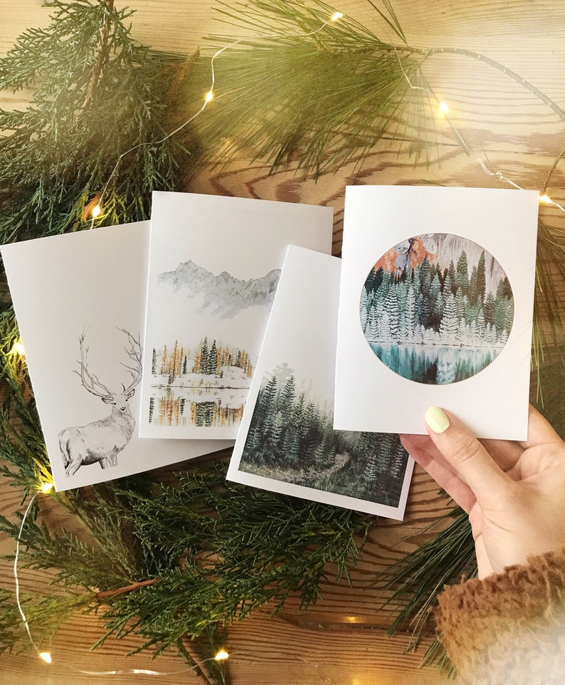 Aframe Cabin Card, Christmas Cabin Blank Card, Cabin Holiday Card, Blank Forest Card, Forest Greeting Card image 6