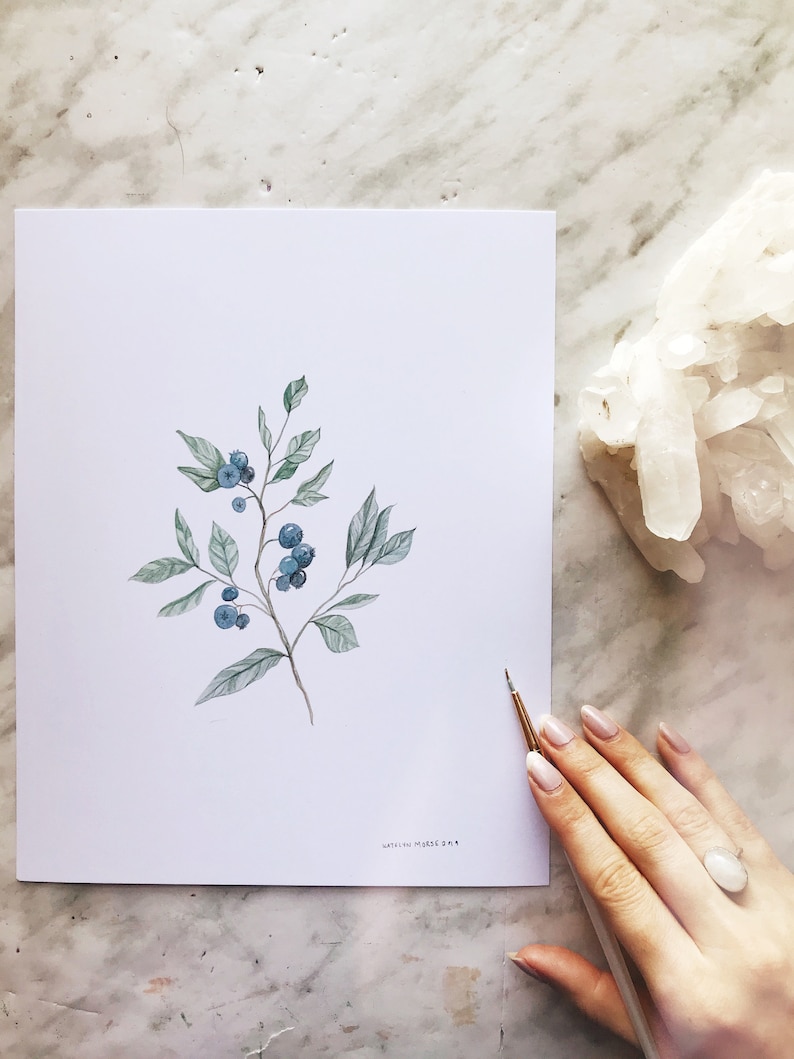 Blueberry Print, Plant Print, Vintage Botanical Art, Blueberry Art, Minimal Plant Decor, Foliage Art, Fruit Print, Farmhouse Print image 3