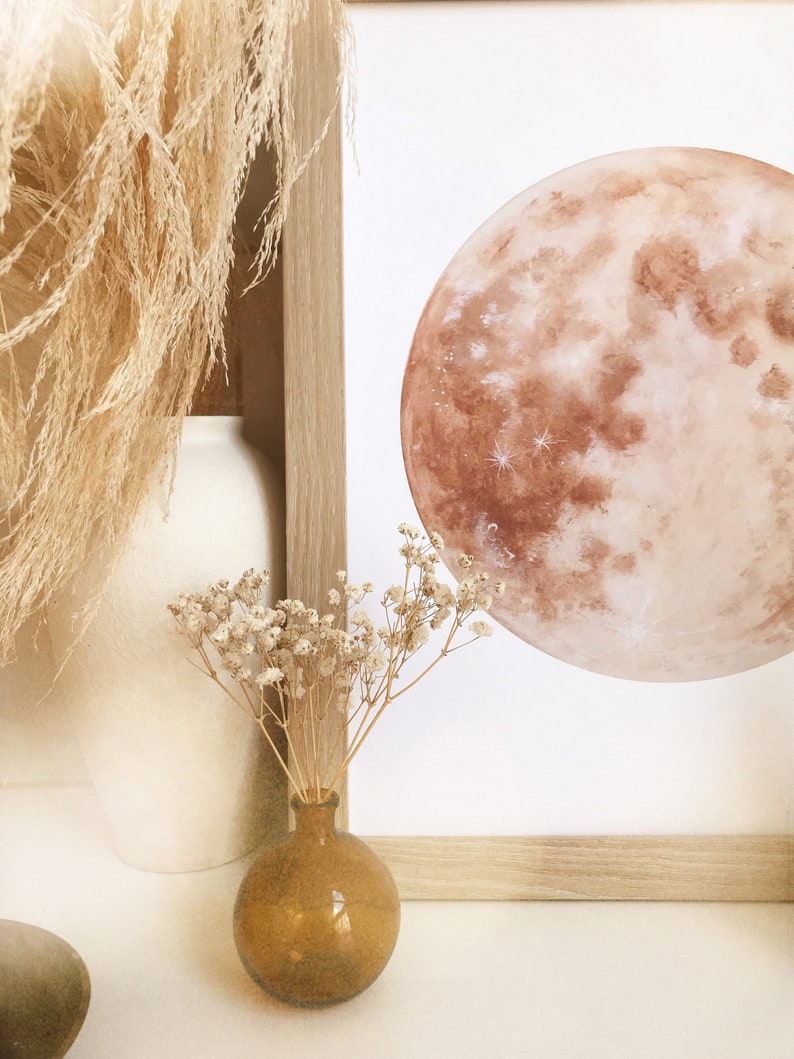 Brown Moon Print, Warm Tone Moon, Dreamy Moon Print, Moon Decor, Boho Decor, Neutral Boho Art, Bohemian Decor, Moon Art, Luna Print image 7