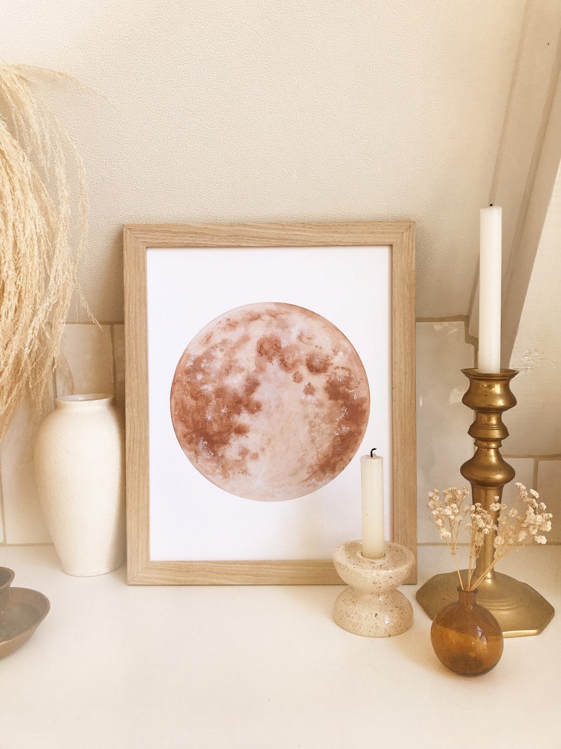 Brown Moon Print, Warm Tone Moon, Dreamy Moon Print, Moon Decor, Boho Decor, Neutral Boho Art, Bohemian Decor, Moon Art, Luna Print image 8