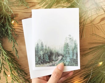Evergreen Blank Christmas Card, Forest Holiday Card, Blank Forest Card, Forest Greeting Card, Evergreen Tree Greeting Card