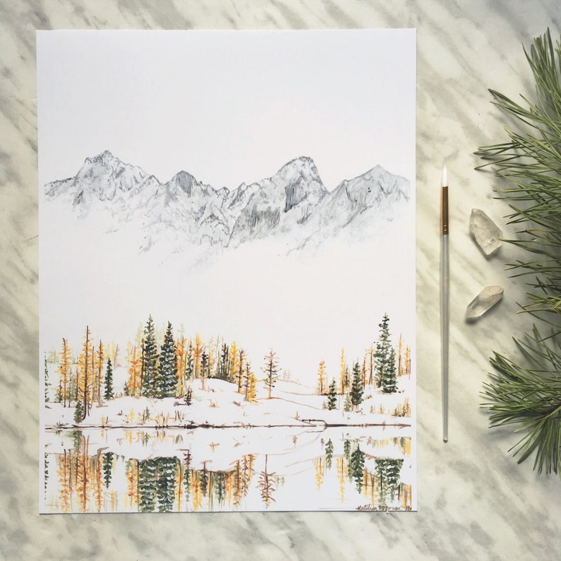 Winter Print, Mountain Print, Evergreen art, Forest Print, Mountain Painting, Nature Print, Landscape Print, The Enchantments, Mountain Art image 5