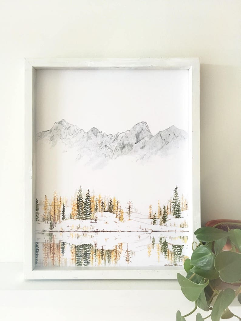 Winter Print, Mountain Print, Evergreen art, Forest Print, Mountain Painting, Nature Print, Landscape Print, The Enchantments, Mountain Art image 2