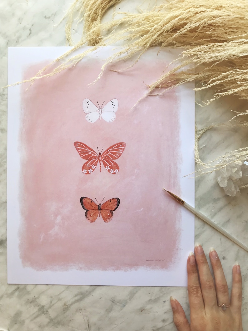 Pink Butterfly Print Blush Pink Wall Art Butterfly Art Etsy