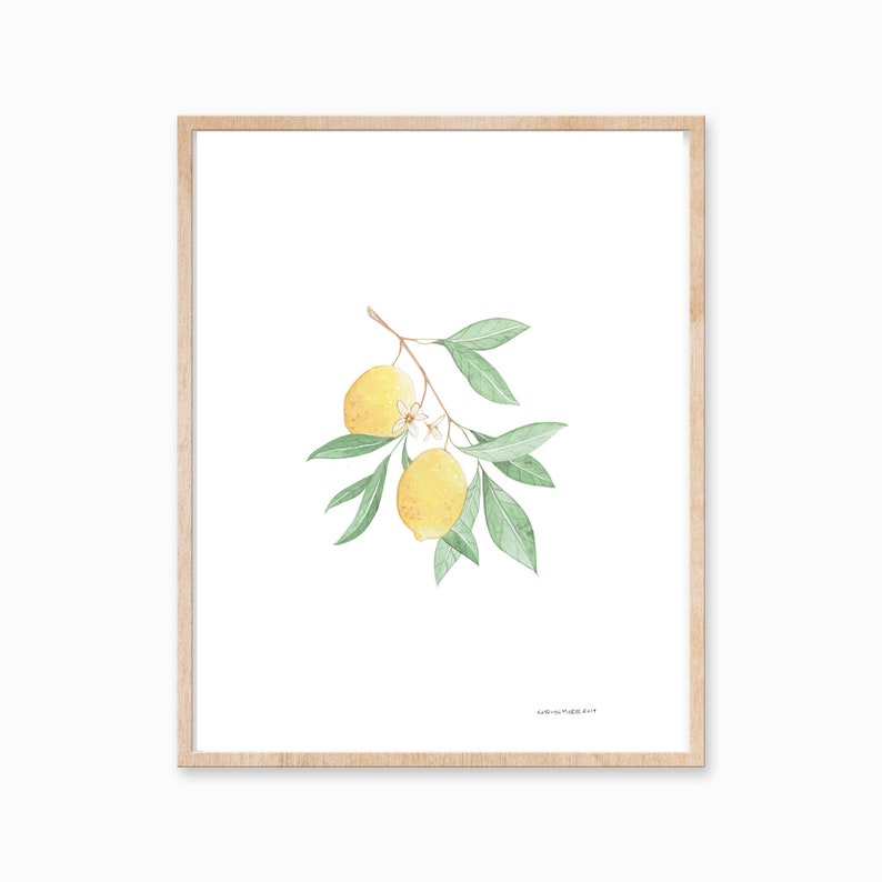 Lemon Art DIGITAL DOWNLOAD, Botanical Print, Farmhouse Print, Minimal Plant Art, Fruit Print, Lemon Painting, Foliage Art, Botanical Art image 1