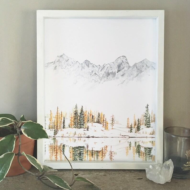 Winter Print, Mountain Print, Evergreen art, Forest Print, Mountain Painting, Nature Print, Landscape Print, The Enchantments, Mountain Art image 3