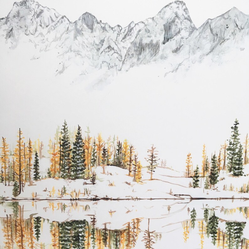 Winter Print, Mountain Print, Evergreen art, Forest Print, Mountain Painting, Nature Print, Landscape Print, The Enchantments, Mountain Art image 7