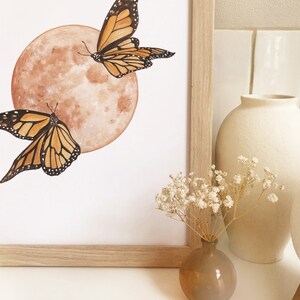 Monarch Butterfly Print, Monarch Art, Butterfly and Moon Print, Brown Moon Print, Warm Tone Moon, Dreamy Moon Print, Neutral Boho Art image 5