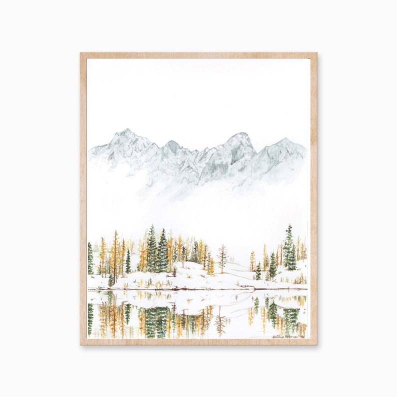 Winter Print, Mountain Print, Evergreen art, Forest Print, Mountain Painting, Nature Print, Landscape Print, The Enchantments, Mountain Art image 1