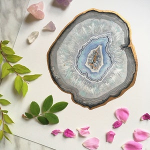 Blue Lace Agate Slice Print, Agate Art, Crystal Print, Gemstone Print, Mineral Art, Stone Painting, Crystal Decor, Crystal Art image 4