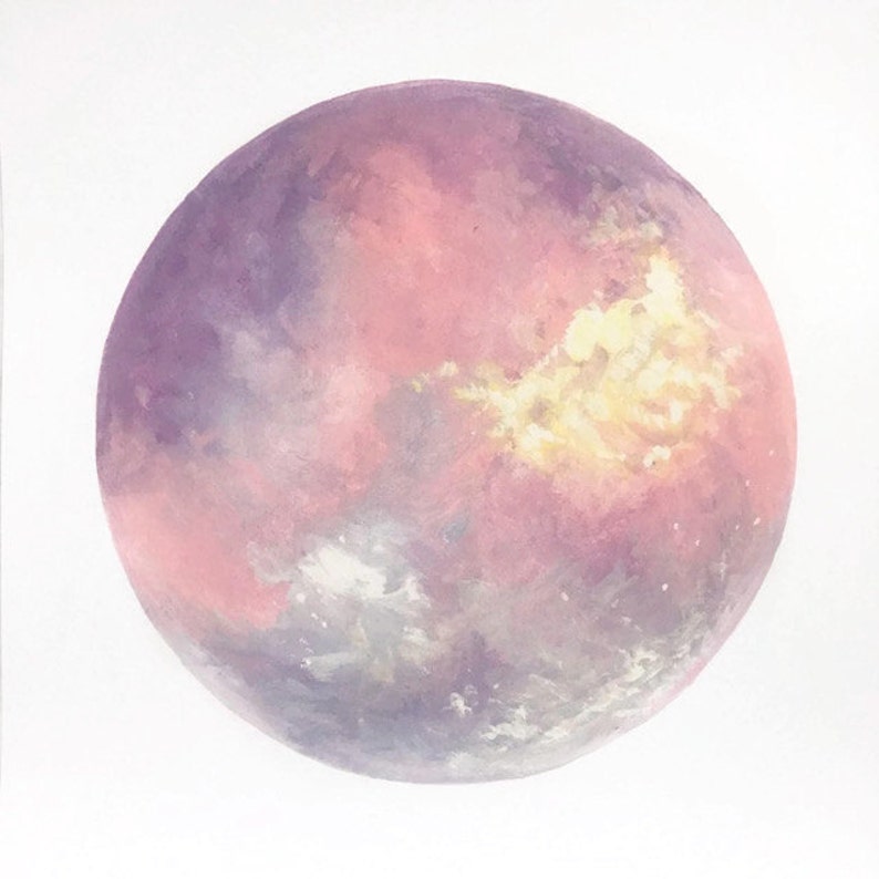 Purple Moon Print, Space Art, Moon Art, Pink Moon Art, Abstract Moon, Lunar Art, Boho Art Print, Pastel Art image 2