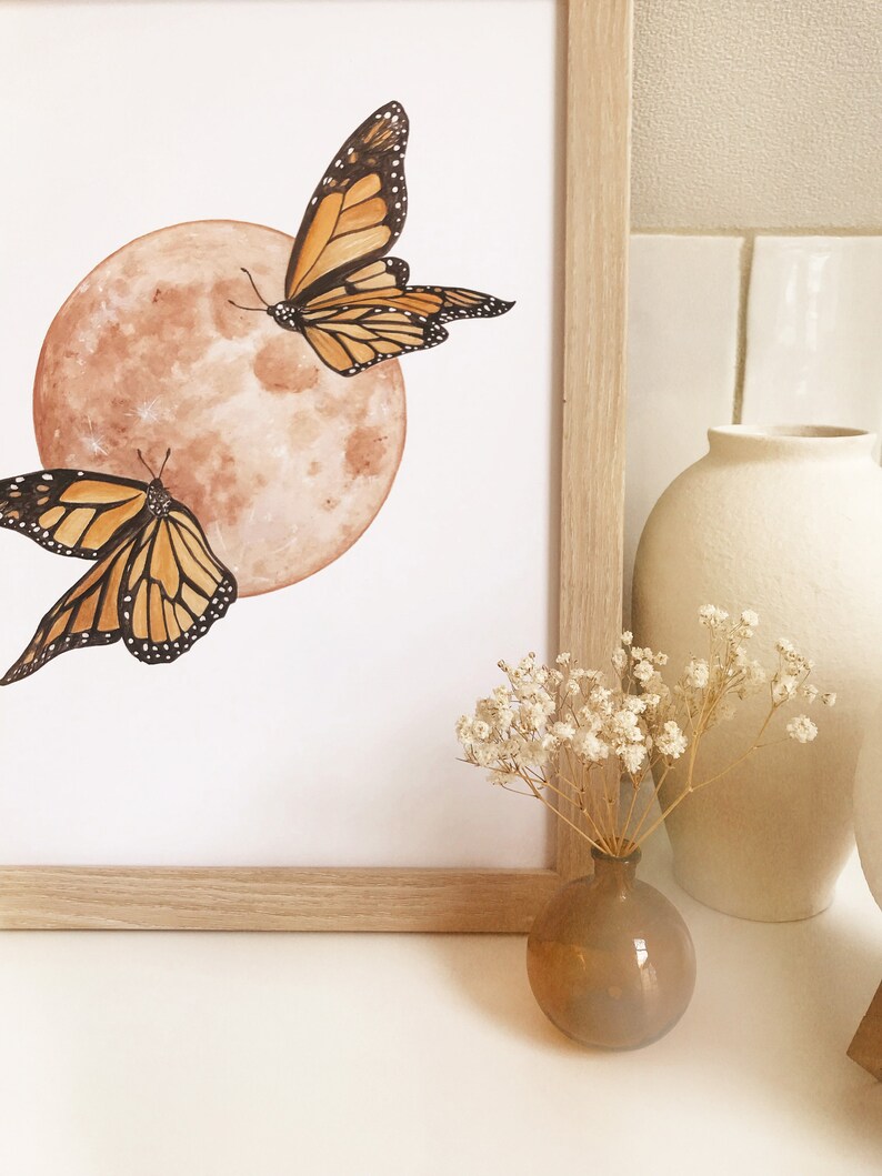 Monarch Butterfly Moon DIGITAL DOWNLOAD, Monarch Art, Butterfly and Moon Print, Brown Moon Print, Warm Tone Moon, Dreamy Moon Print image 4